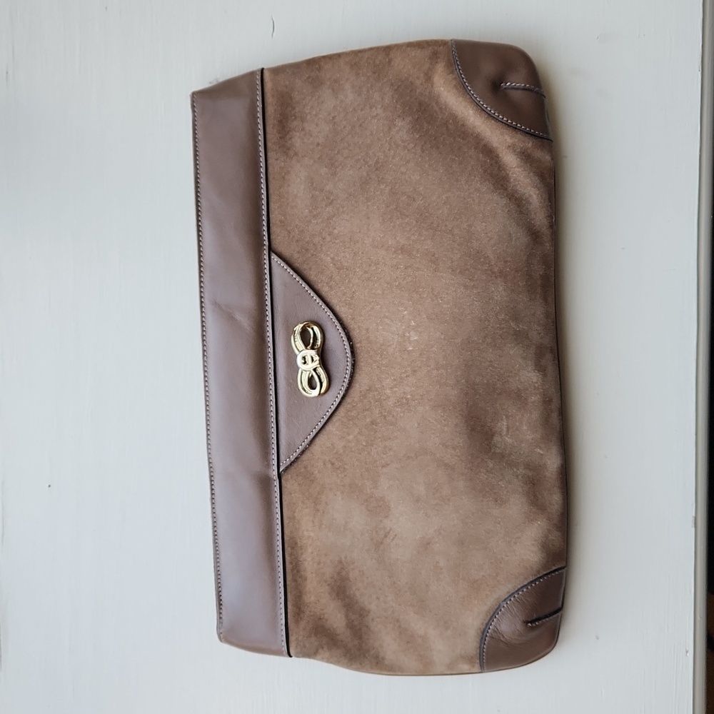 Vintage Etienne Aigner Taupe Leather/Suede Large Clutch